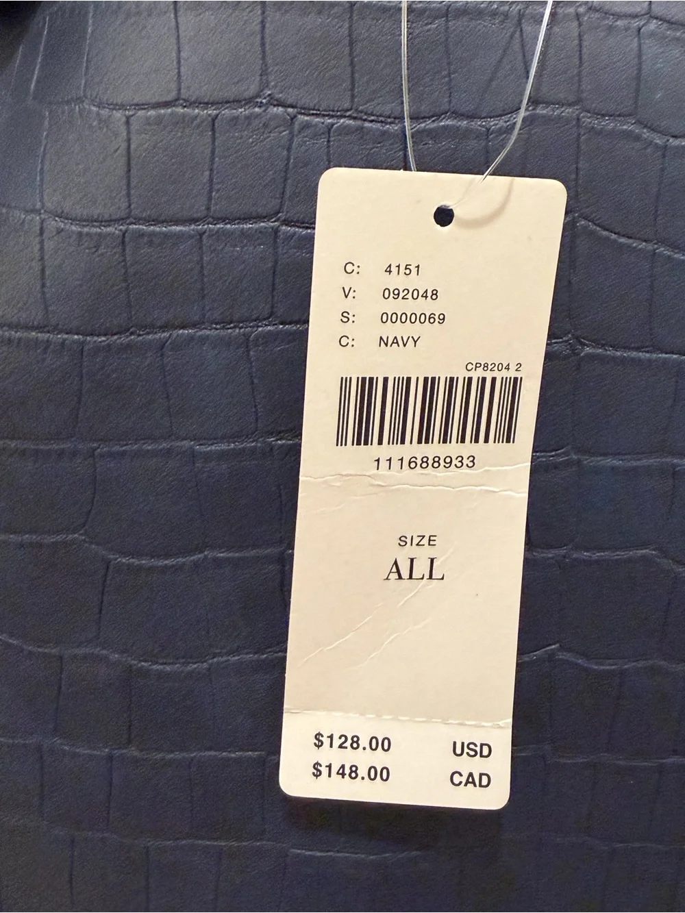 NWT new Anthropologie Maeve embossed croc tote bag navy blue huge